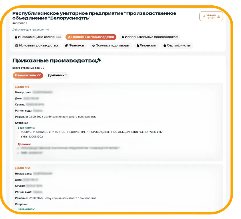 Проверка контрагента для юридического отдела — судебные дела и исполнительные производства